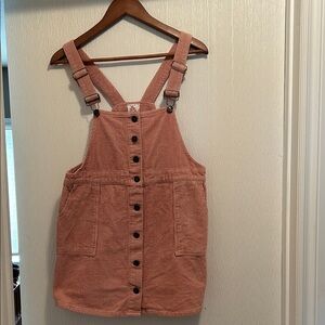 Corduroy Button-Front Pinafore Dress - Dusty Rose